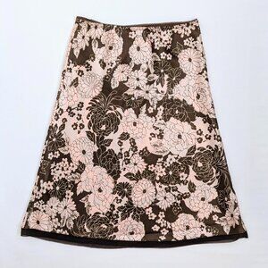 VTG 00s Y2K Forever 21 Pink & Brown Floral Satin A-Line Bias Cut Midi Skirt Sz S